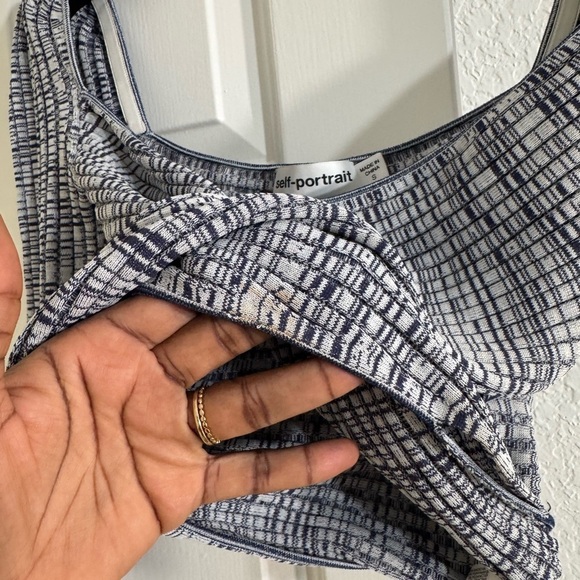 Self-Portrait Ribbed Knit Cropped Top Crossover Ribbed - Picture 5 of 7